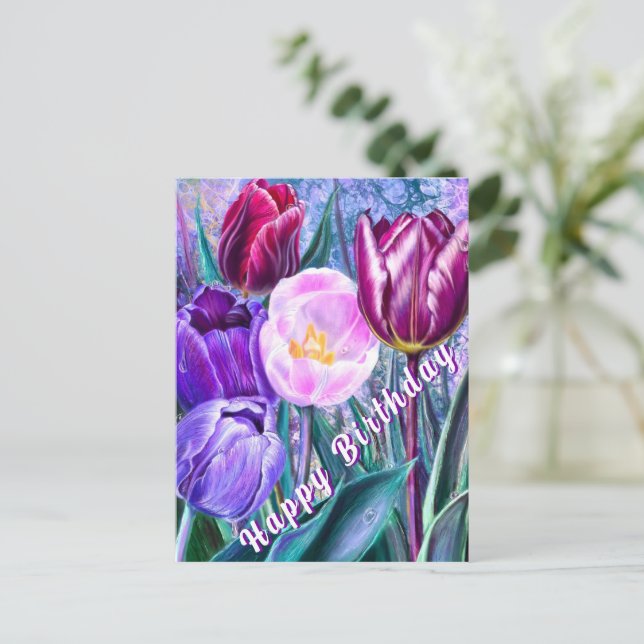 Birthday Card with Colourful Tulips (Standing Front)