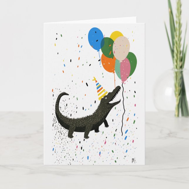 Birthday Card with Crocodile Folded Greeting Card (Front)
