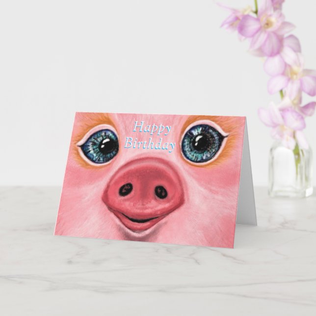 Birthday Card with Cute Baby Pig - Smile (Orchid)