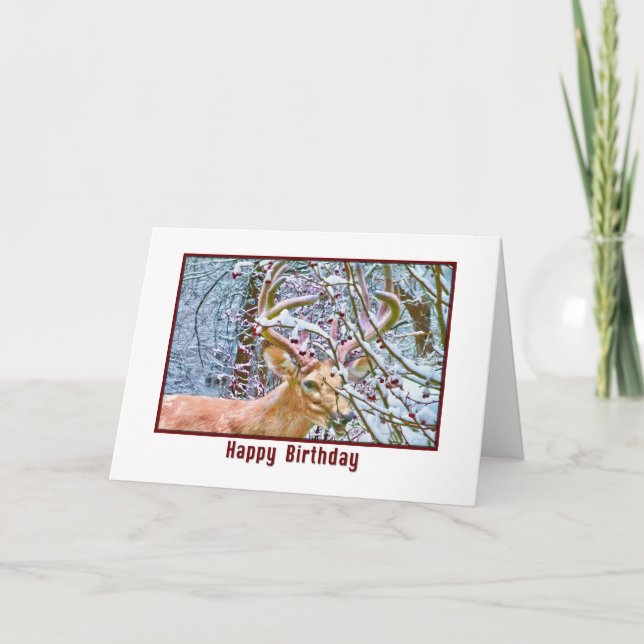 Birthday Card with Deer and Crab Apples (Front)