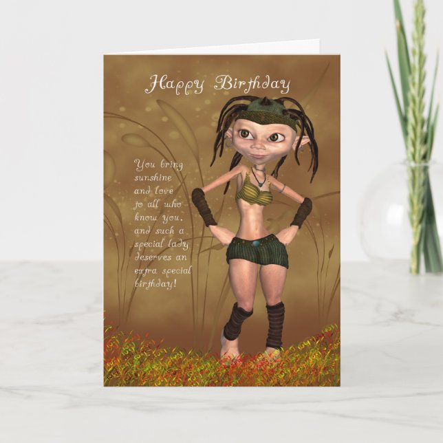Birthday Card With Funky Elf - Modern Design Card (Front)