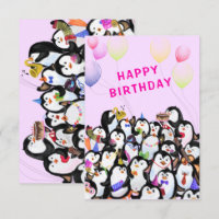 Birthday Card with Happy Penguin Party 