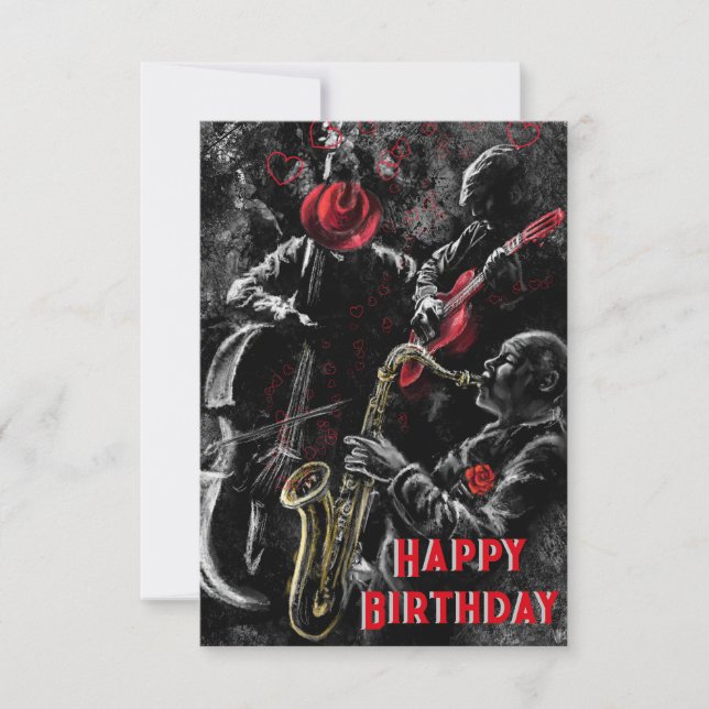 Birthday Card with Jazz Music Band - Painting (Front)