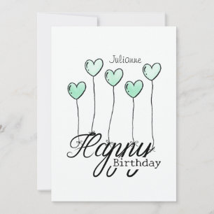 Birthday Card With Mint Heart Balloons And Name