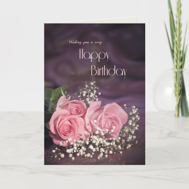 Birthday card with pink roses (Front)