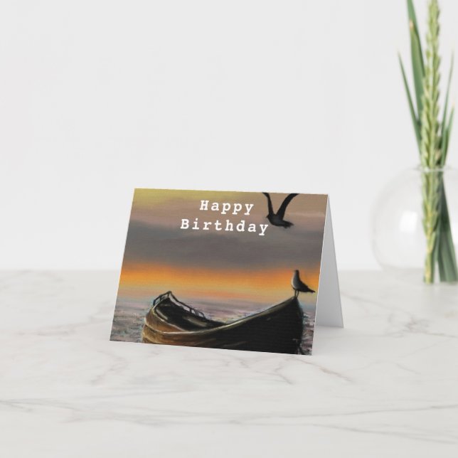 Birthday Card with Sea Sunset Boat (Front)