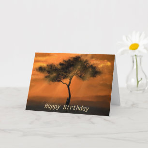 Birthday Card with Sunset Tree Sunbeams