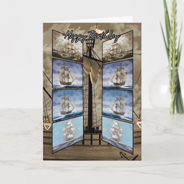 Birthday Card with Tall Ships, Caravel, Sloop (Front)