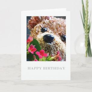 Birthday Card With Teddy Bear And Flowers