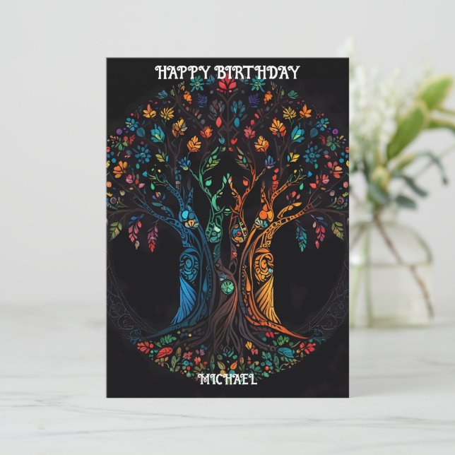 Birthday Card with Tree in full colour Invitation (Standing Front)