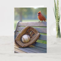 Birthday Cardinal with a Baseball in Glove