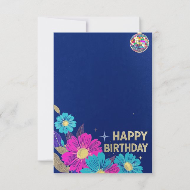 birthday cards blue modern flowers retro (Front)