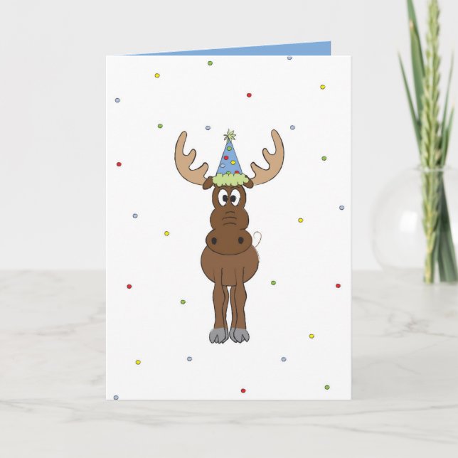 Birthday cartoon moose colourful confetti  card (Front)