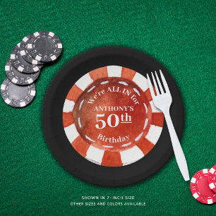 Birthday Casino Poker Chip Personalised Paper Plate