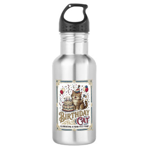Birthday Cat Cat Birthday Age Vintage Vector Art S 532 Ml Water Bottle