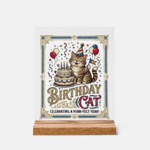 Birthday Cat Cat Birthday Age Vintage Vector Art S Acrylic Sign