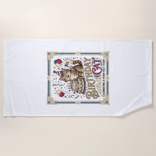 Birthday Cat Cat Birthday Age Vintage Vector Art S Beach Towel