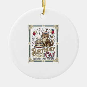 Birthday Cat Cat Birthday Age Vintage Vector Art S Ceramic Tree Decoration