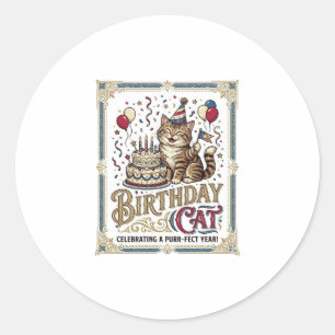 Birthday Cat Cat Birthday Age Vintage Vector Art S Classic Round Sticker