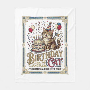 Birthday Cat Cat Birthday Age Vintage Vector Art S Fleece Blanket