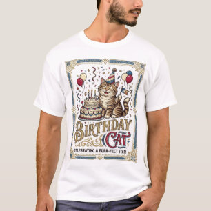 Birthday Cat Cat Birthday Age Vintage Vector Art S T-Shirt