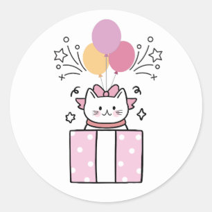 Birthday Cat Classic Round Sticker