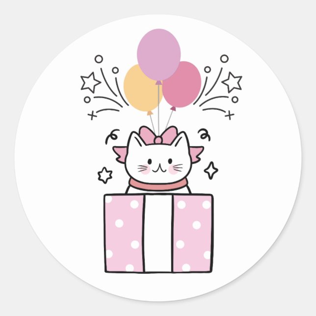 Birthday Cat Classic Round Sticker (Front)