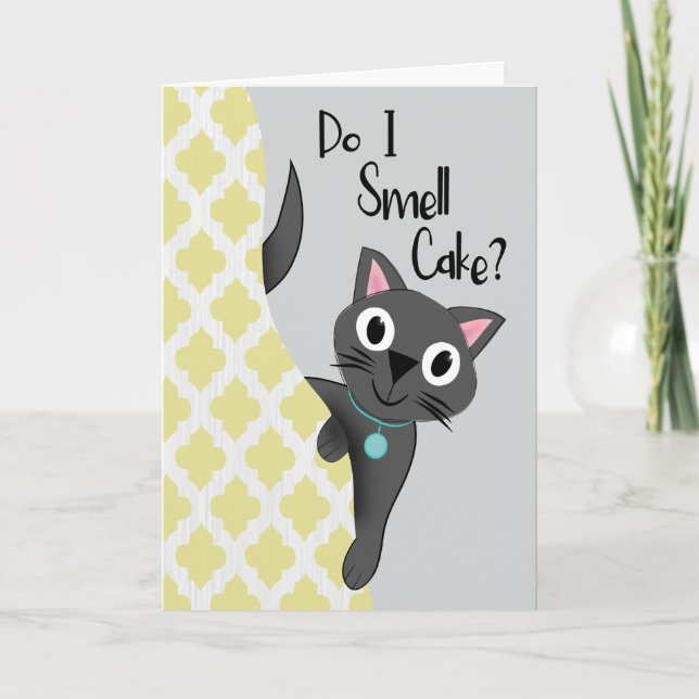 Birthday Cat Do I Smell Cake Card (Front)