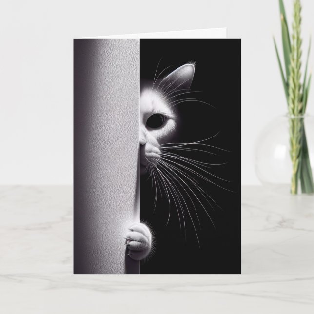 Birthday Cat Hiding In Shadows Card (Front)
