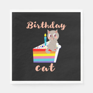 Birthday Cat - kawaii grey cat birthday Napkin