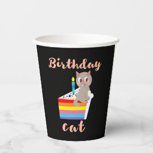 Birthday Cat - kawaii grey cat birthday Paper Cups