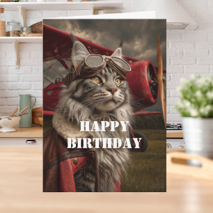 Birthday Cat Pilot Aeroplane Cool Funny Aviation Card