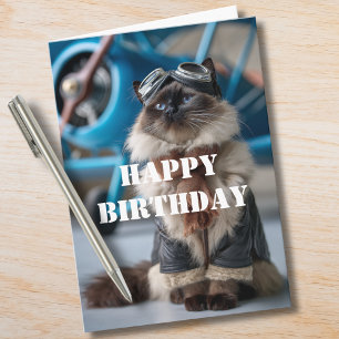 Birthday Cat Pilot Aeroplane Cool Funny Aviation Card