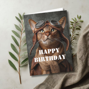 Birthday Cat Pilot Airplane Cool Funny Aviation Card