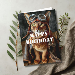 Birthday Cat Pilot Airplane Cool Funny Aviation Card