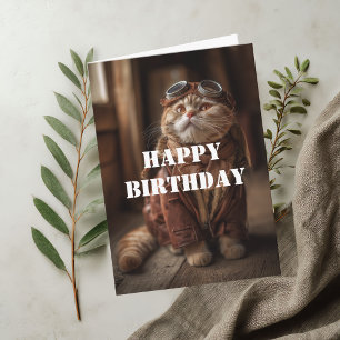 Birthday Cat Pilot Airplane Cool Funny Aviation Card