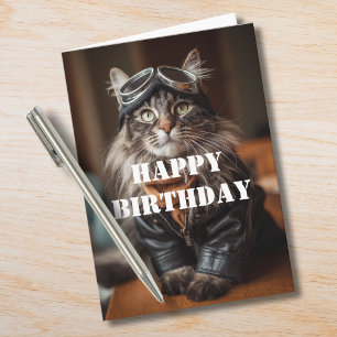 Birthday Cat Pilot Airplane Cool Funny Aviation Card