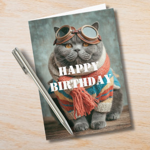 Birthday Cat Pilot Airplane Cool Funny Aviation Card