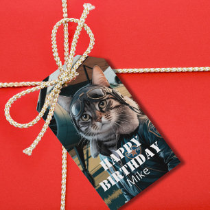 Birthday Cat Pilot & Airplane Cool Funny Aviation Gift Tags