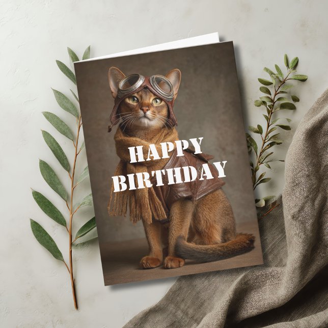 Birthday Cat Pilot Aviator Cool Funny Aviation Card (Creator Uploaded)