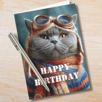 Birthday Cat Pilot Aviator Cool Funny Aviation