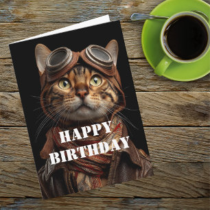 Birthday Cat Pilot Aviator Cool Funny Aviation Card