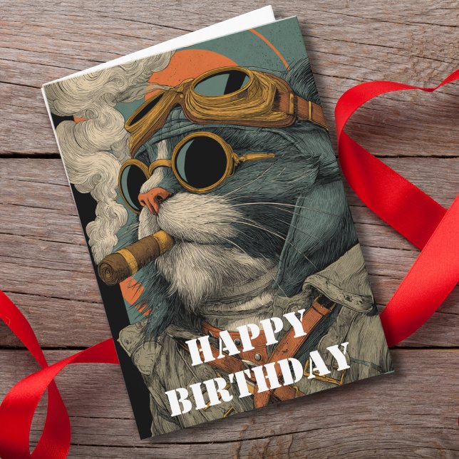Birthday Cat Pilot  Funny Aviator Cool Aviation Card (Creator Uploaded)