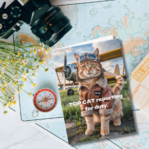 Birthday Cat Pilot Photo & Aeroplane Funny Aviatio Card