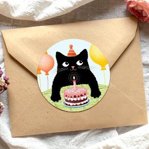 Birthday cat sticker with cake
