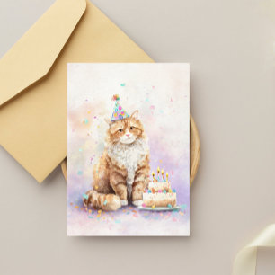 Birthday Cat with Cake – Cute Party Hat Cat  Postcard