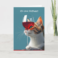 Birthday Cat With Glass of Red Wine