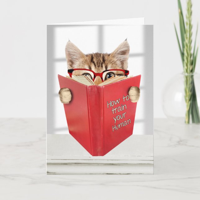 Birthday Cat with Glasses and Red Book Card (Front)