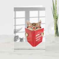 Birthday Cat with Glasses and Red Book