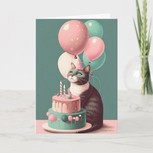 Birthday Cat with Party Hat Greeting Card